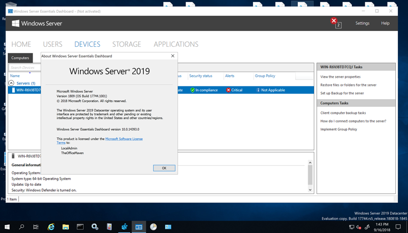 Windows server 2019 Essentials